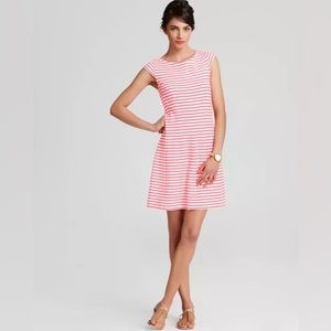 Lilly Pulitzer Briella Striped Ponte Fit & Flare Mini Dress Neon Coral & White S